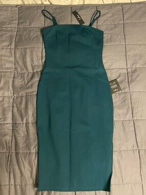Lulu's Teal Slim Midi Dress with Spaghetti Straps